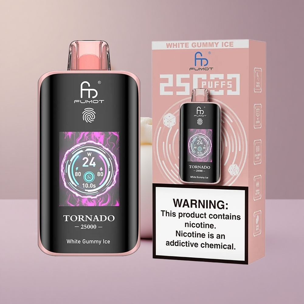 Fumot Tornado 25000 Biely Gúmový ľad s HD obrazovkou a batériou 700mAh