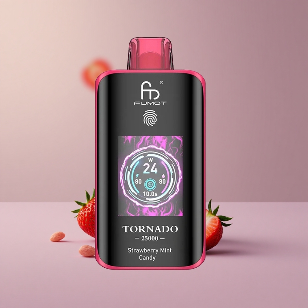 Fumot Tornado 25000 Jahodová Mätová Cukrík s HD Obrazovkou a 700mAh Baterkou