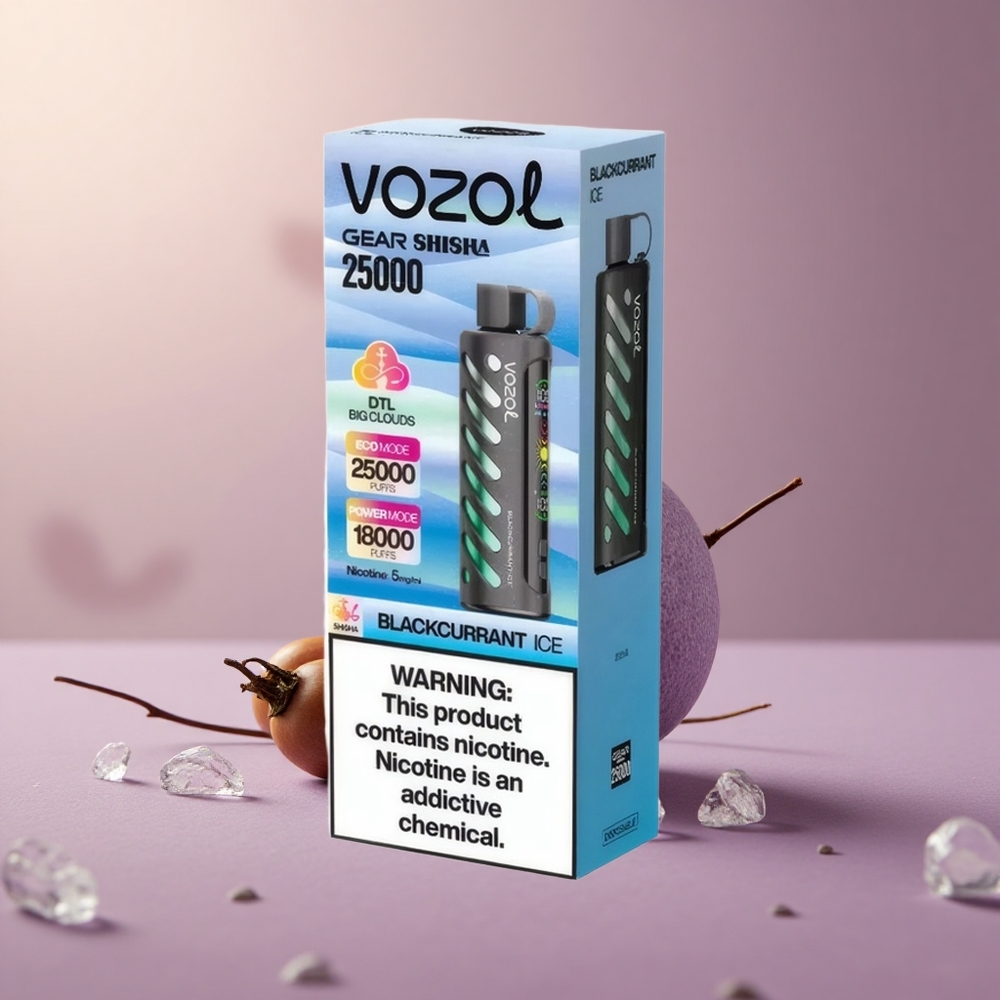 VOZOL Gear Shisha 25000 Čierny Ríbezľový Ľad s Dual Mesh a 5mg Nikotínu