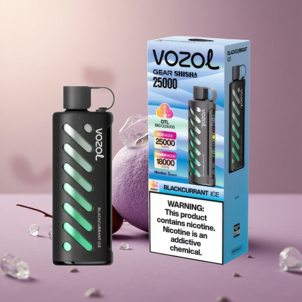 VOZOL Gear Shisha 25000 Čierny Ríbezľový Ľad s Dual Mesh a 5mg Nikotínu